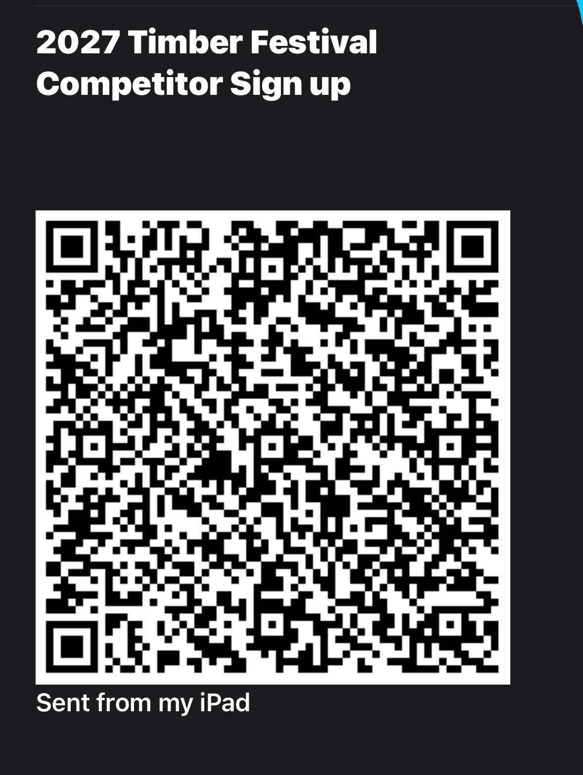 QR code for 2027 Timber Festival competitor sign up