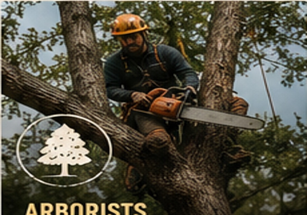 Professional arborist working in a tree
