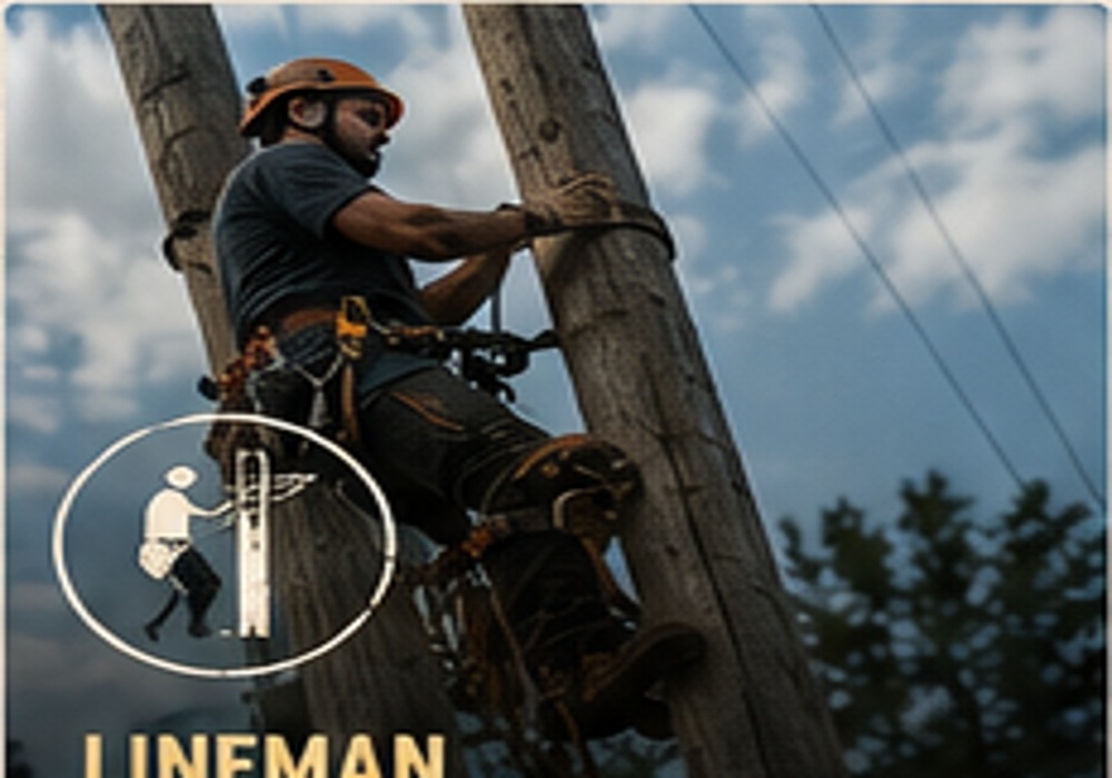 Professional lineman working on a utility pole
