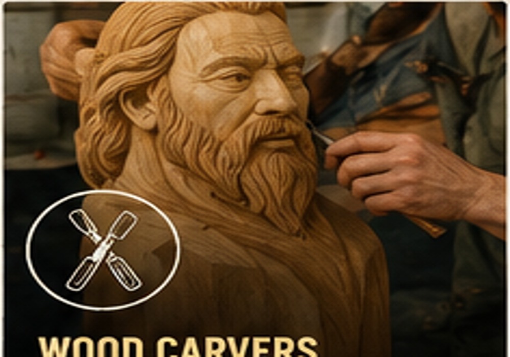 Wood carver creating a timber sculpture
